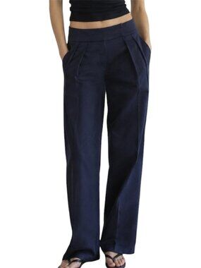 Size M Meshki Dark Navy Penelope Pleated High Waisted Trousers